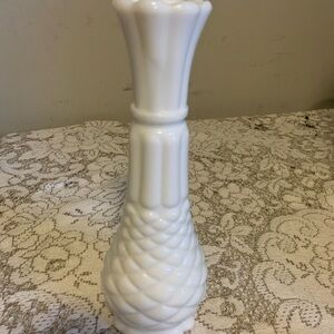 Vintage White Milk Glass Pineapple Bud Vase With Scalloped Edge